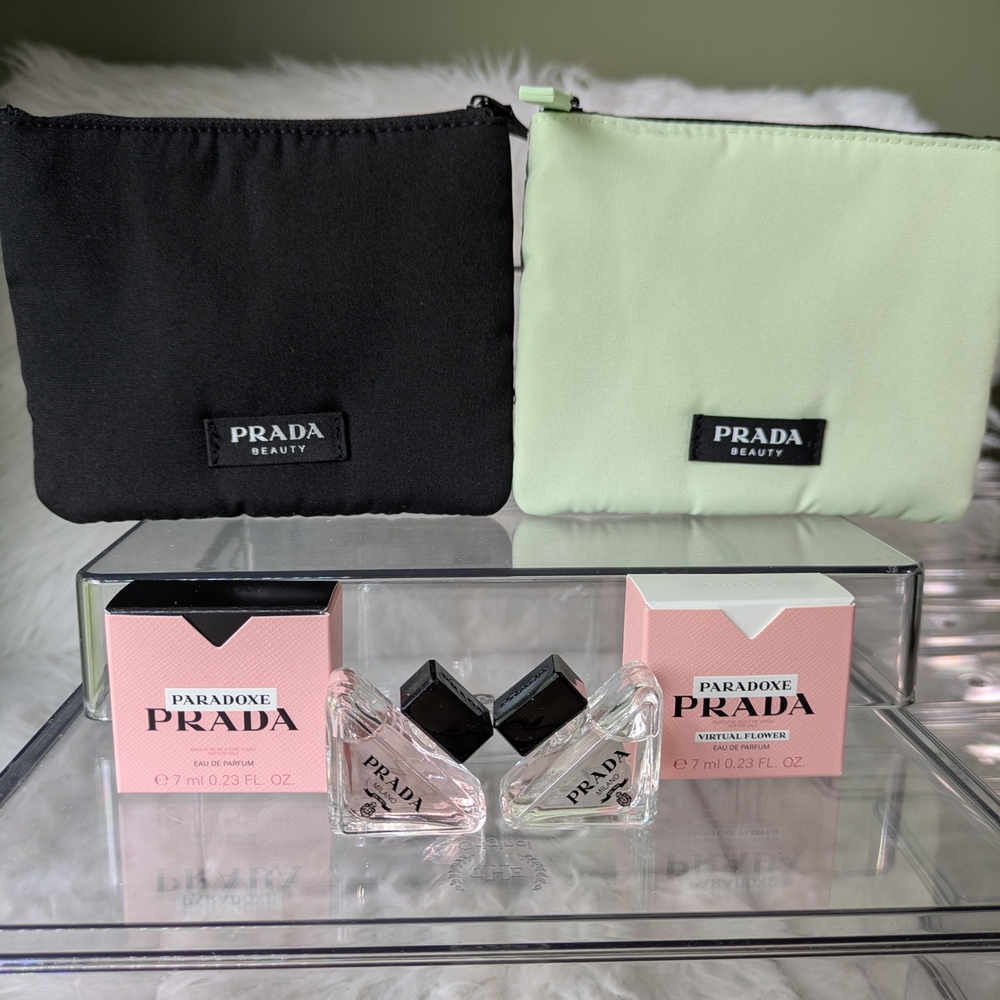 Prada Beauty VIP Gift Set Double Pochette Green and Black + 2 Mini Perfumes